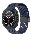 For Samsung Galaxy Watch Ultra 47mm Hole Style Magnetic Folding Buckle Silicone Watch Band(Dark Blue)