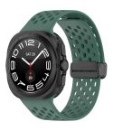 For Samsung Galaxy Watch Ultra 47mm Hole Style Magnetic Folding Buckle Silicone Watch Band(Dark Green)