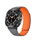 For Samsung Galaxy Watch Ultra 47mm Black Connector I-shaped Magnetic Silicone Watch Band(Gray Orange)