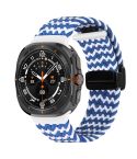 For Samsung Galaxy Watch Ultra 47mm Fold Magnetic Buckle Braided Watch Band(Wavy Pattern Blue White)