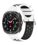 For Samsung Galaxy Watch Ultra 47mm Holes Style Metal Connector Two Color Silicone Watch Band(White Black)