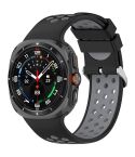 For Samsung Galaxy Watch Ultra 47mm Holes Style Metal Connector Two Color Silicone Watch Band(Black Gray)