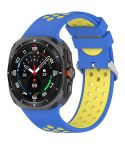 For Samsung Galaxy Watch Ultra 47mm Holes Style Metal Connector Two Color Silicone Watch Band(Blue Yellow)