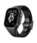 For Apple Watch 44mm / 45mm / 46mm / 49mm Tailor Stainless Steel Black Butterfly Buckle Silicone Watch Band(Black)