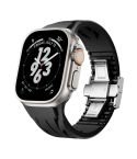 For Apple Watch 44mm / 45mm / 46mm / 49mm Tailor Stainless Steel Silver Butterfly Buckle Silicone Watch Band(Black)