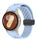 For Samsung Galaxy Watch 7 40 / 44mm Holes Style Stitched Folding Buckle Silicone Watch Band(Light Blue)