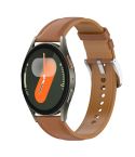 For Samsung Galaxy Watch 7 40 / 44mm Stainless Steel Quick Release Buckle 20mm Genuine Leather Watch Band(Light Brown)