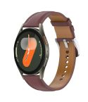 For Samsung Galaxy Watch 7 40 / 44mm Stainless Steel Quick Release Buckle 20mm Genuine Leather Watch Band(Dark Brown)