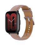 For Amazfit Active Stainless Steel Quick Release Buckle 20mm Genuine Leather Watch Band(Dark Pink)