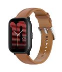 For Amazfit Active Stainless Steel Quick Release Buckle 20mm Genuine Leather Watch Band(Light Brown)