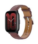 For Amazfit Active Stainless Steel Quick Release Buckle 20mm Genuine Leather Watch Band(Dark Brown)