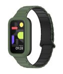For Xiaomi Band 9 Active Dual Color Soft Case Integrated Magnetic Silicone Watch Band(Dark Green Black)