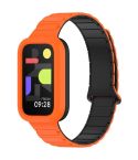For Xiaomi Band 9 Active Dual Color Soft Case Integrated Magnetic Silicone Watch Band(Orange Black)