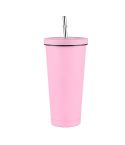 JUNSUNMAY 500ml 304 Stainless Steel Water Vacuum Bottle Coffee Cup with Lid and Straw(Pink)