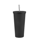 JUNSUNMAY 500ml 304 Stainless Steel Water Vacuum Bottle Coffee Cup with Lid and Straw(Black)
