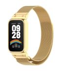 For Xiaomi Smart Band 9 Active / Redmi Band 3 Metal Frame Watch Case Integrated Milan Magnetic Watch Band(Gold)