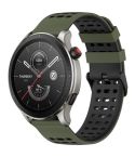 For Amazfit Watch 22mm Three Rows Hole Two Color Silicone Watch Band(Army Green+Black)