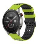 For Amazfit Watch 22mm Three Rows Hole Two Color Silicone Watch Band(Lime Green+Black)