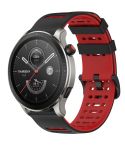 For Amazfit Watch 22mm Hollow Three Rows Hole Two Color Silicone Watch Band(Black+Red)