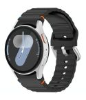 For Samsung Galaxy Watch 7 40 / 44mm Wavy Grain Stitched Silver Buckle Silicone Watch Band(Black)