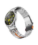 22mm Stainless Steel Safety Buckle Metal Watch Band(Silver Orange)