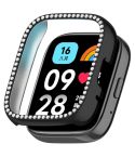 For Redmi Watch 3 / Watch 3 Lite Single Row Diamond Half Coverage Hollow PC Watch Protective Case(Black)