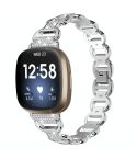 For Fitbit Versa 3 Oval Diamond Stainless Steel Watch Band(Silver)