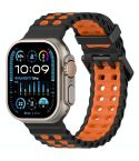 For Apple Watch 46mm / 49mm / 45mm / 44mm Ocean Double-row Hole Two-color Silicone Watch Band(Black Orange)
