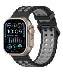 For Apple Watch 46mm / 49mm / 45mm / 44mm Ocean Double-row Hole Two-color Silicone Watch Band(Black Gray)