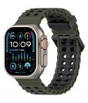 For Apple Watch 46mm / 49mm / 45mm / 44mm Ocean Double-row Hole Two-color Silicone Watch Band(Army Green Black)