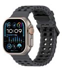 For Apple Watch 46mm / 49mm / 45mm / 44mm Ocean Double-row Hole Two-color Silicone Watch Band(Black Black)