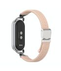 For Xiaomi Smart Band 10 / 9 / 8 Metal Head Two Sections Nylon Braided Watch Band(Colorful Pink)