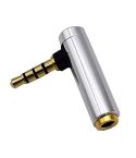 JUNSUNMAY 90 Degree Right Angle 3.5mm TRRS Male to Female Audio Adapter Connector(Silver)