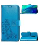 Lucky Clover Pressed Flowers Pattern Leather Case for OPPO Reno 10x Zoom, with Holder & Card Slots & Wallet & Hand Strap(Blue)