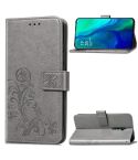Lucky Clover Pressed Flowers Pattern Leather Case for OPPO Reno 10x Zoom, with Holder & Card Slots & Wallet & Hand Strap(Gray)