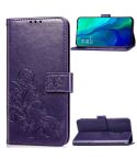 Lucky Clover Pressed Flowers Pattern Leather Case for OPPO Reno 10x Zoom, with Holder & Card Slots & Wallet & Hand Strap(Purple)