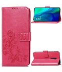 Lucky Clover Pressed Flowers Pattern Leather Case for OPPO Reno 10x Zoom, with Holder & Card Slots & Wallet & Hand Strap(Rose)