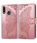 Butterfly Love Flowers Embossing Horizontal Flip Leather Case For LG W10 with Holder & Card Slots & Wallet & Lanyard(Rose Gold)