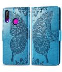 Butterfly Love Flowers Embossing Horizontal Flip Leather Case For LG W30  with Holder & Card Slots & Wallet & Lanyard(Blue)