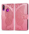 Butterfly Love Flowers Embossing Horizontal Flip Leather Case For LG W30  with Holder & Card Slots & Wallet & Lanyard(Pink)