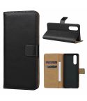 Leather Horizontal Flip Holster for Sony Xperia XZ5 with Magnetic Clasp and Bracket and Card Slot and Wallet(Black)