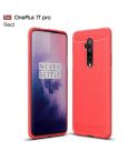 For Oneplus 7T Pro   Brushed Texture Carbon Fiber TPU Case(Red)