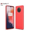 For Oneplus 7T Brushed Texture Carbon Fiber TPU Case(Red)