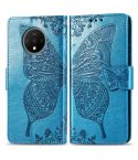 For One Plus 7T  Butterfly Love Flower Embossed Horizontal Flip Leather Case with Bracket Lanyard Card Slot Wallet(Blue)