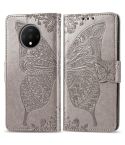 For One Plus 7T  Butterfly Love Flower Embossed Horizontal Flip Leather Case with Bracket Lanyard Card Slot Wallet(Gray)
