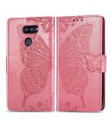 For LG K40S Butterfly Love Flower Embossed Horizontal Flip Leather Case with Bracket / Card Slot / Wallet / Lanyard(Pink)