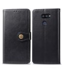 For LG K40S Retro Solid Color Leather Buckle Phone Case with Lanyard & Photo Frame & Card Slot & Wallet & Stand Function(Black)