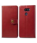 For LG K40S Retro Solid Color Leather Buckle Phone Case with Lanyard & Photo Frame & Card Slot & Wallet & Stand Function(Red)
