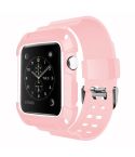For Apple Watch 3 / 2 / 1 Generation 38mm All-In-One Silicone Strap(Pink + White)