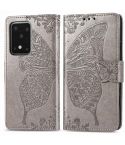 For Samsung Galaxy S20 Ultra Butterfly Love Flower Embossed Horizontal Flip Leather Case with Bracket / Card Slot / Wallet / Lanyard(Gray)